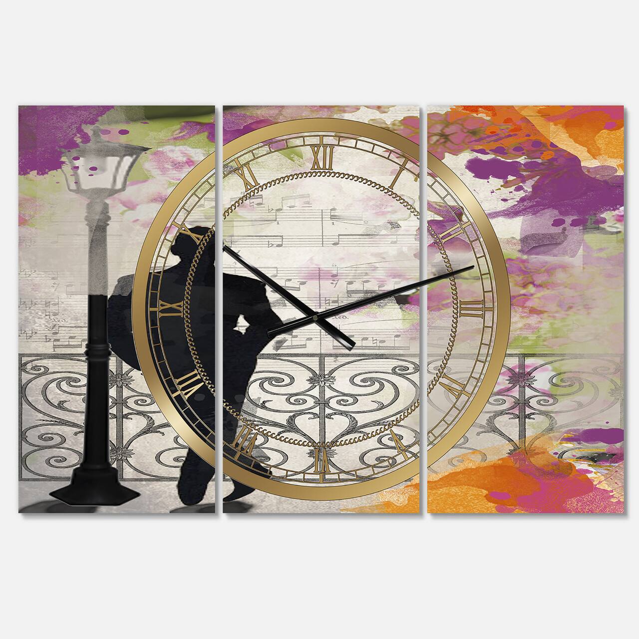 Designart Waiting In Paris Oversized Traditional 3 panel Wall Clock